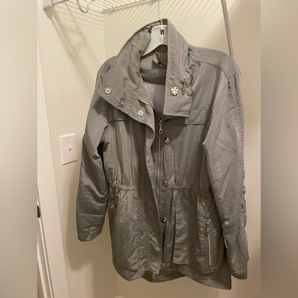 Gray rain jacket.  Size large